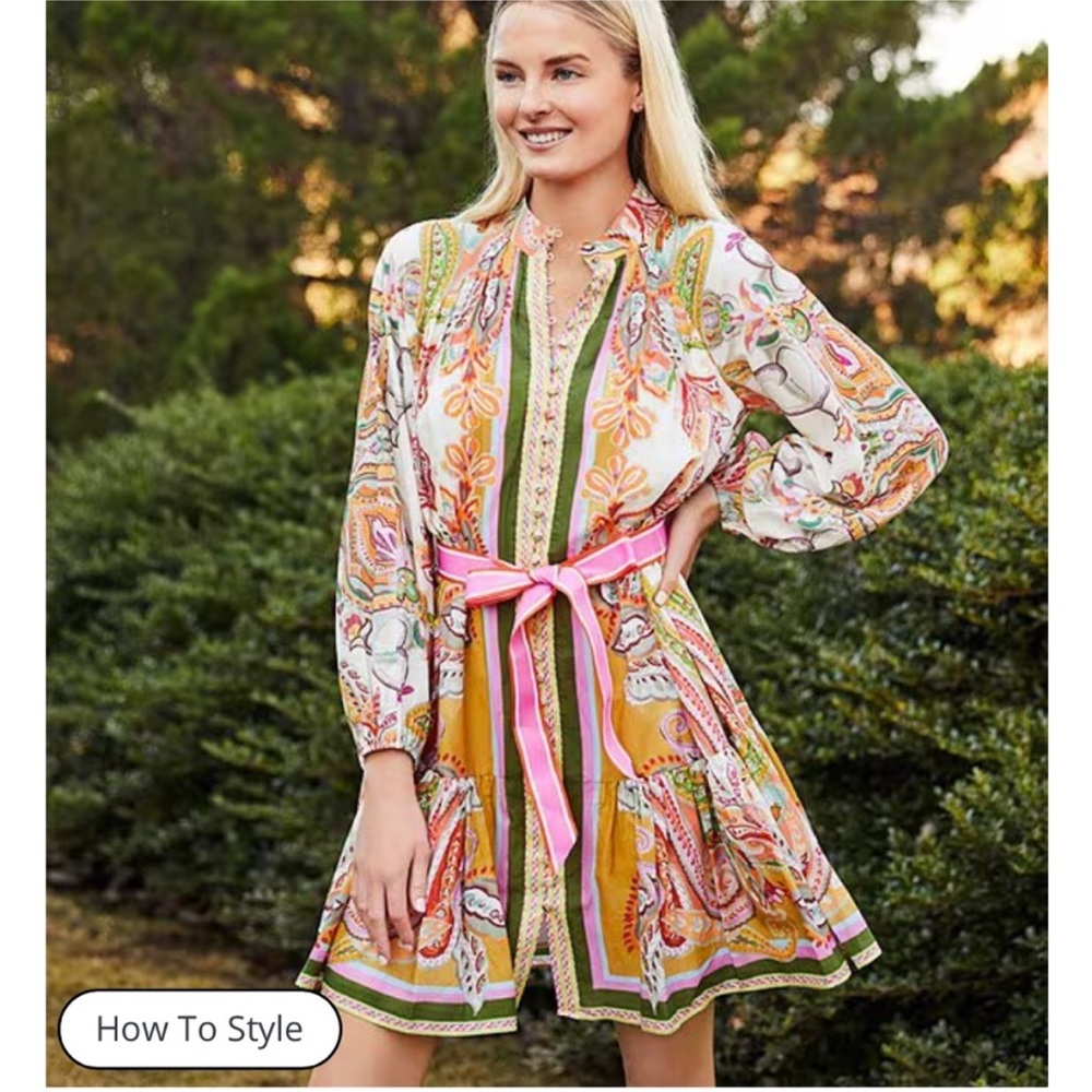 Antonio Melani Brynn Pink Floral Long Sleeve Belted Button Front Dress